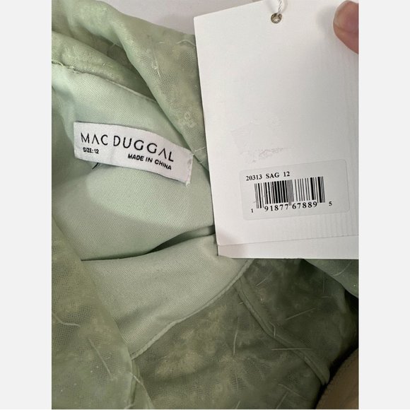 NWT $600 Mac Duggal Embellished Soft Tie Sleeveless V Neck Gown Sage Green SZ 12 - Picture 6 of 16